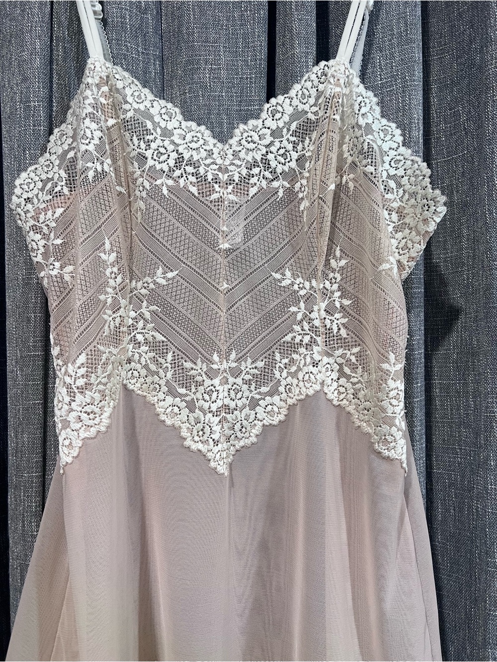 Wacoal Lace Chemise Nightgown Nude Blush Ivory Floral Lace Mesh Slip Size M - Picture 2 of 11